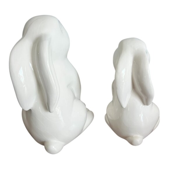 2 Ceramic Bunny Rabbit Statues 8" & 6" Tall Tabletop Figurines Easter Spring - Picture 5 of 6